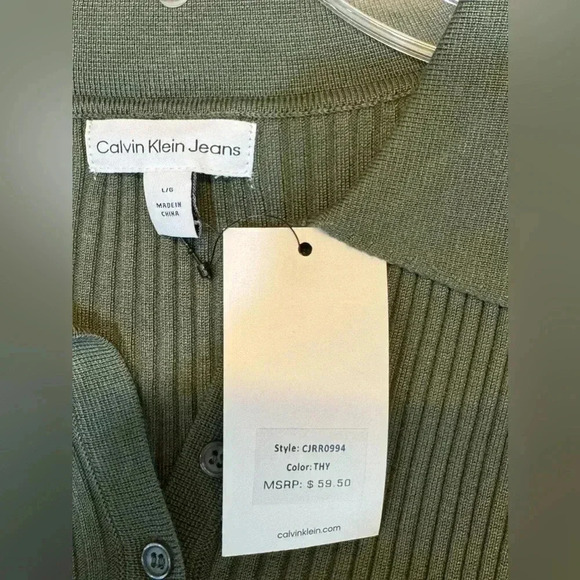 Calvin Klein Jeans Green Ribbed Half Button Sweater Size L - Picture 9 of 11